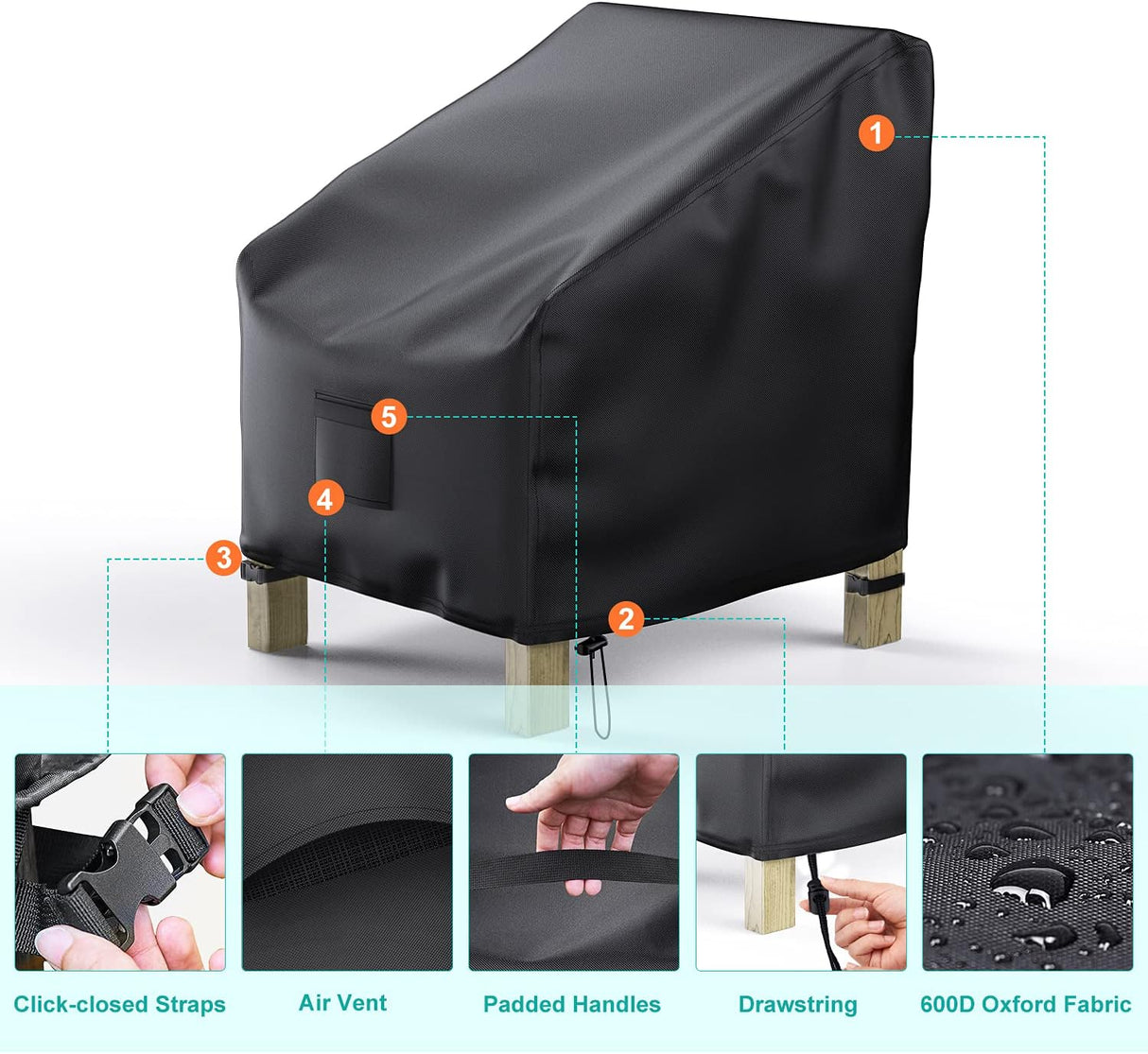 Garden Furniture Covers, Waterproof, 2-Pack, Lawn Mower Chair Covers 600D Heavy Duty Oxford Fabric, Large Covers for Lounge Chairs with Deep Seat