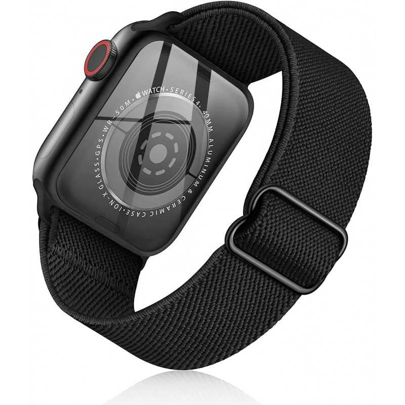 Compatible with Apple Watch 42/44/45/49 mm Adjustable and Elastic Nylon Strap Black Black