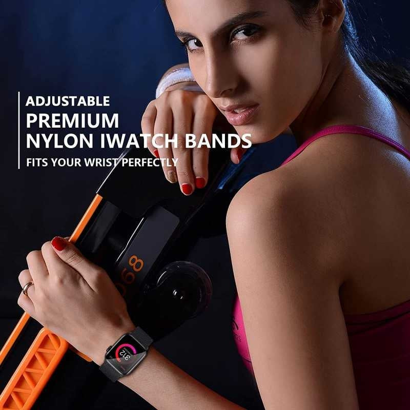 Compatible with Apple Watch 42/44/45/49 mm Adjustable and Elastic Nylon Strap Black Black