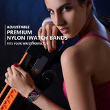 Compatible with Apple Watch 42/44/45/49 mm Adjustable and Elastic Nylon Strap Black Black - Close-Up Angle