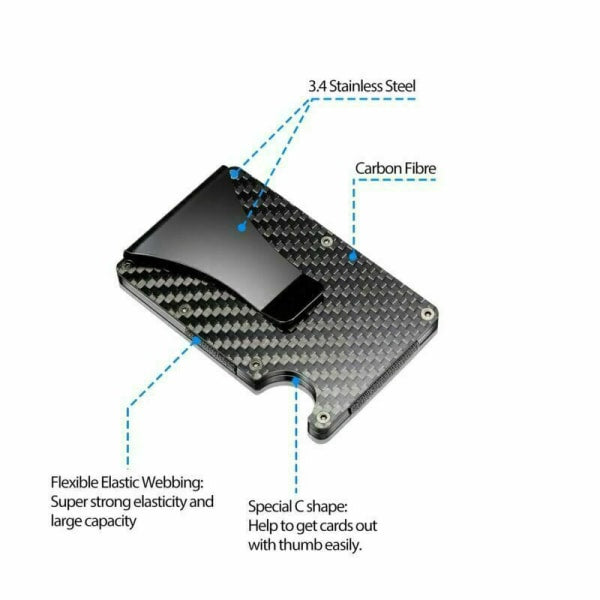 RFID Blocking Minimalist Carbon Fiber Card Holder with Money Clip for Men