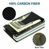 RFID Blocking Minimalist Carbon Fiber Card Holder with Money Clip for Men - Top-Down View