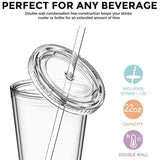 Double-walled plastic mug with lid and straw, insulated coffee mug, 500 ml, transparent – max