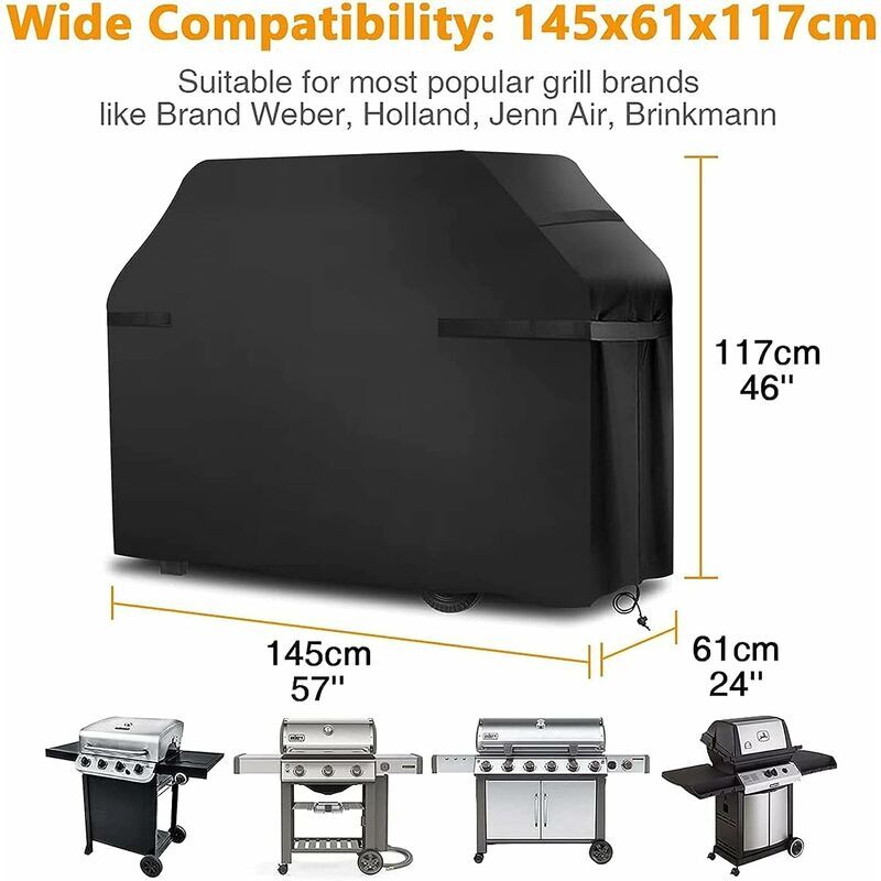 Grill Cover Waterproof Protection Windproof, tear-proof cover with straps and storage bag (145x61x117cm)--