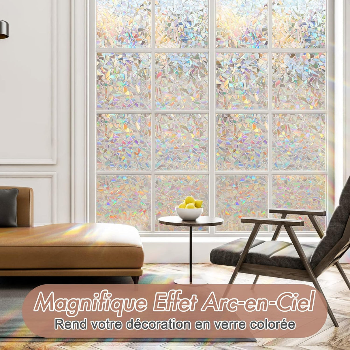 Electrostatic window film with rainbow effect, decorative anti-glare window film, 3D anti-UV window film, 45x200cm 45X200