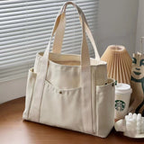 Large Capacity Canvas Tote Bag for Work Travel Carrying Bag College Style Student Outfit Book Shoulder Bag White