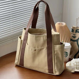 Large Capacity Canvas Tote Bag for Work Travel Carry Bag College Style Student Outfit Book Shoulder Bag Brown