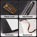 Diary with Lock, A5 PU Leather Journal with Lock, 240 Pages, Vintage Lock Journal Password Protected Notebook with Pen and Gift Box, 21.8 x 14.7 cm