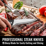 Stainless Steel Cutlery Set for 8 People with Steak Knives - 48 Pieces for Home, Kitchen, Restaurant - 45-Degree Angle