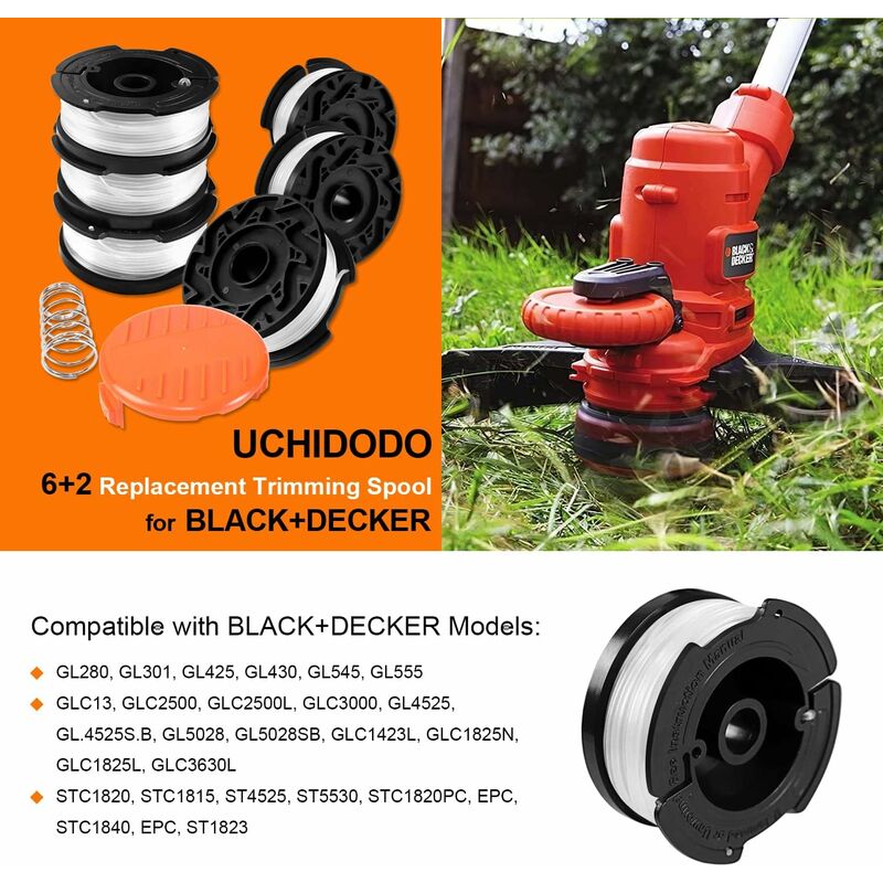 Trimmer Line Spool for Black and Decker Trimmers, 6-pack Trimmer Line Spools with 1 Spool Guard and 1 Spring