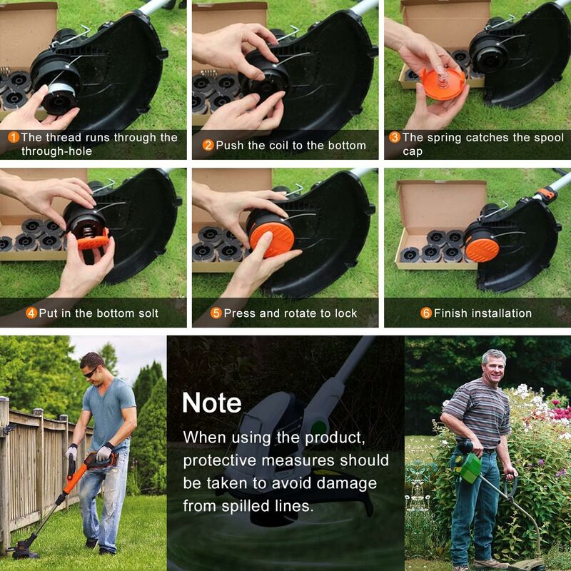 Trimmer Line Spool for Black and Decker Trimmers, 6-pack Trimmer Line Spools with 1 Spool Guard and 1 Spring