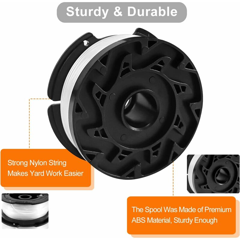 Trimmer Line Spool for Black and Decker Trimmers, 6-pack Trimmer Line Spools with 1 Spool Guard and 1 Spring