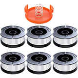 Black & Decker Trimmer Replacement Spools - 6 Pieces of 1.65mm Line, 10m Each, Includes Extra Spring & Cap