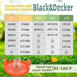 Black & Decker Trimmer Replacement Spools - 6 Pieces of 1.65mm Line, 10m Each, Includes Extra Spring & Cap