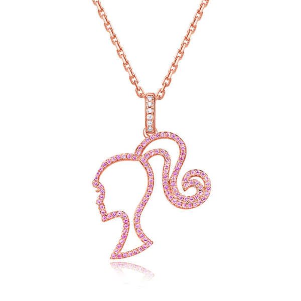 Barbie Necklace High Ponytail Girl Sterling Silver Hollowed Out Rose Red