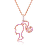 Barbie Necklace High Ponytail Girl Sterling Silver Hollowed Out Rose Red