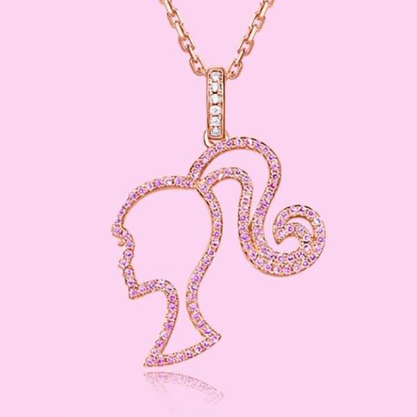 Barbie Necklace High Ponytail Girl Sterling Silver Hollowed Out Rose Red