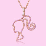 Barbie Necklace High Ponytail Girl Sterling Silver Hollowed Out Rose Red - Side View