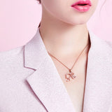 Barbie Necklace High Ponytail Girl Sterling Silver Hollowed Out Rose Red - Top-Down View