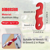 Rope Adjuster, 16pcs Aluminum Rope Tensioner, Tent Wind Rope Buckle, Rope Tensioner for Camping Hiking Backpacking Picnic Outdoor Tent Accessories 16 Pieces - Red Opening - Front View
