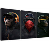 Wise Monkeys Wall Art on Canvas - Modern Home Decor - 30 x 50 cm, 3 Pieces