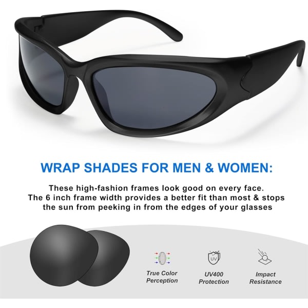 Wrap Around Fashion Glasses for Men Women Trendy Fast Oval Dark Futuristic Sunglasses Goggles Eyebrow