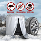 Tire Storage Cover, Universal Tire Cover for 4 Tires, Car Spare Tire Tire Storage Bag Case Protection (Silver) - Top-Down View