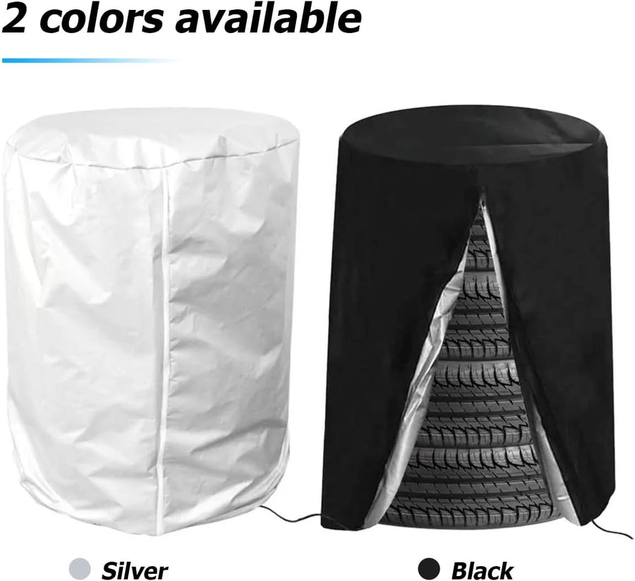 Tire Storage Cover, Universal Tire Cover for 4 Tires, Car Spare Tire Tire Storage Bag Case Protection (Silver)