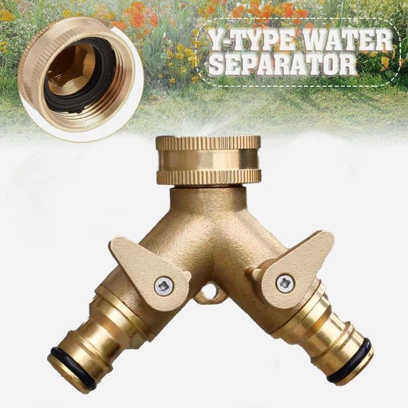 2-way brass tap connector, with single valves, yellow