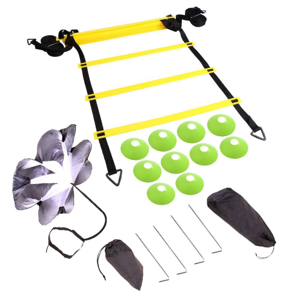 Speed and agility training package 18 pieces - Speed and agility training equipment for football with agility ladders, cones and parachute