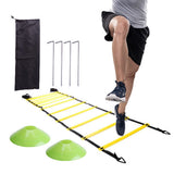 Speed and agility training package 18 pieces - Speed and agility training equipment for football with agility ladders, cones and parachute - Top-Down View