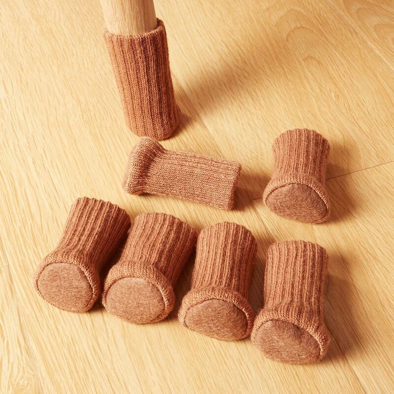 24 Pairs Non-Slip Knitted Furniture Socks for Chair Legs, Prevents Scratches and Reduces Noise, Easy to Move, Brown