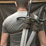 Medieval Wizard Double Back Scabbard Sword Scimitar Set Viking Pirate Warrior Holster Cosplay Brown