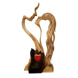 Romantic Abstract Statue Love Heart Kissing Couple Wooden Figures Sculpture