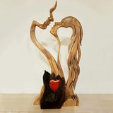 Romantic Abstract Statue Love Heart Kissing Couple Wooden Figures Sculpture