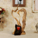 Romantic Abstract Statue Love Heart Kissing Couple Wooden Figures Sculpture