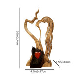 Romantic Abstract Statue Love Heart Kissing Couple Wooden Figures Sculpture