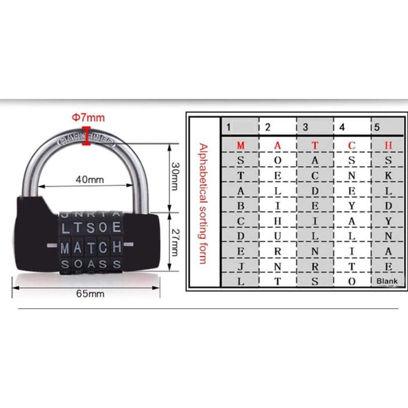 Combination Lock, Code Lock, Waterproof and Rustproof Combination Lock for Families, Schools, Businesses, Cabinets and Other Places (5 Letter Lock)