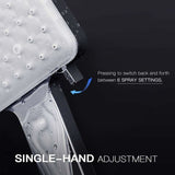 Shower Head, Large Square Shower Head with One-Hand Control, High Pressure Shower Head with 6 Shower Modes, Chrome, from DEBUNS - Side View
