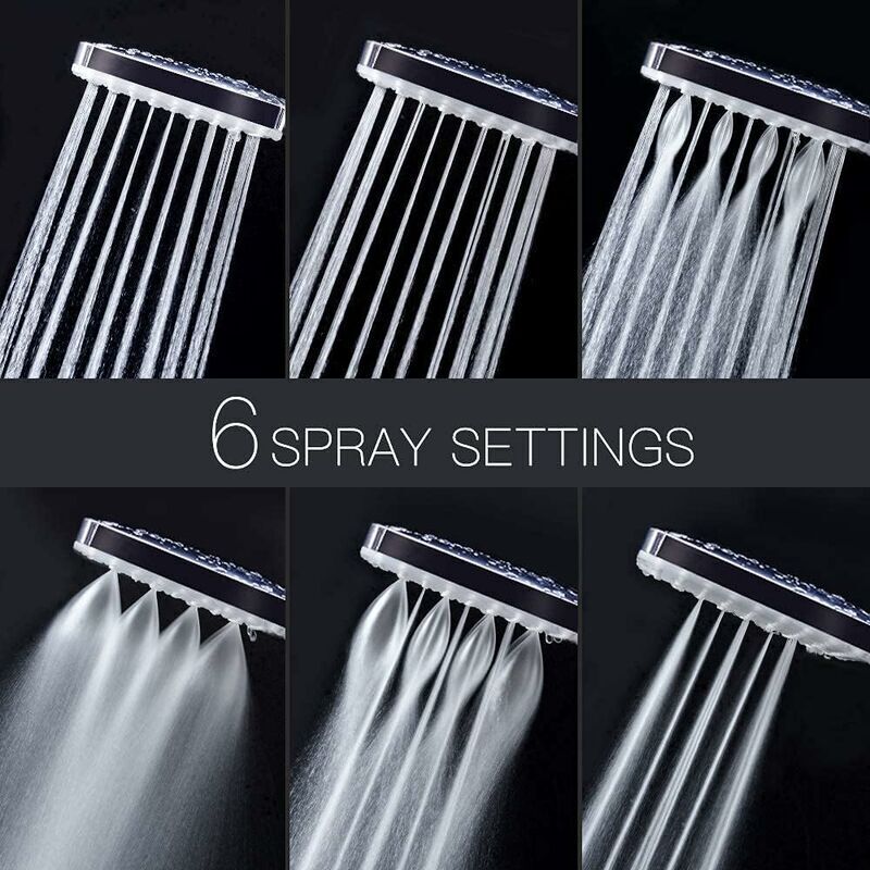 Shower Head, Large Square Shower Head with One-Hand Control, High Pressure Shower Head with 6 Shower Modes, Chrome, from DEBUNS