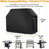 Grill Cover Waterproof Protection Windproof, tear-proof cover with straps and storage bag (145x61x117cm) - 45-Degree Angle