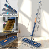 Large Flat Mop with 360° Rotatable Wringing Function, Microfiber Pads for Hardwood Blue + 2 rags - Top-Down View