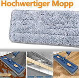 Large Flat Mop with 360° Rotatable Wringing Function, Microfiber Pads for Hardwood Blue + 2 rags