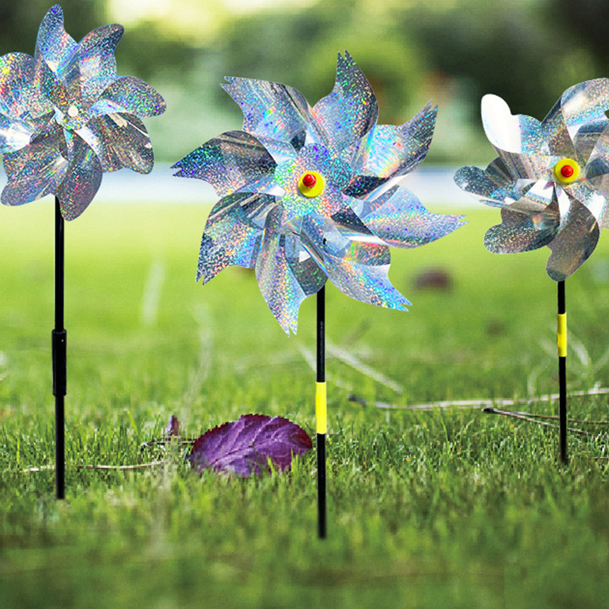 INF Reflective Scarecrow Wind Spinner Silver 2-pack