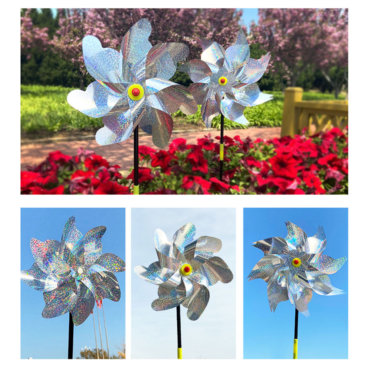 INF Reflective Scarecrow Wind Spinner Silver 2-pack