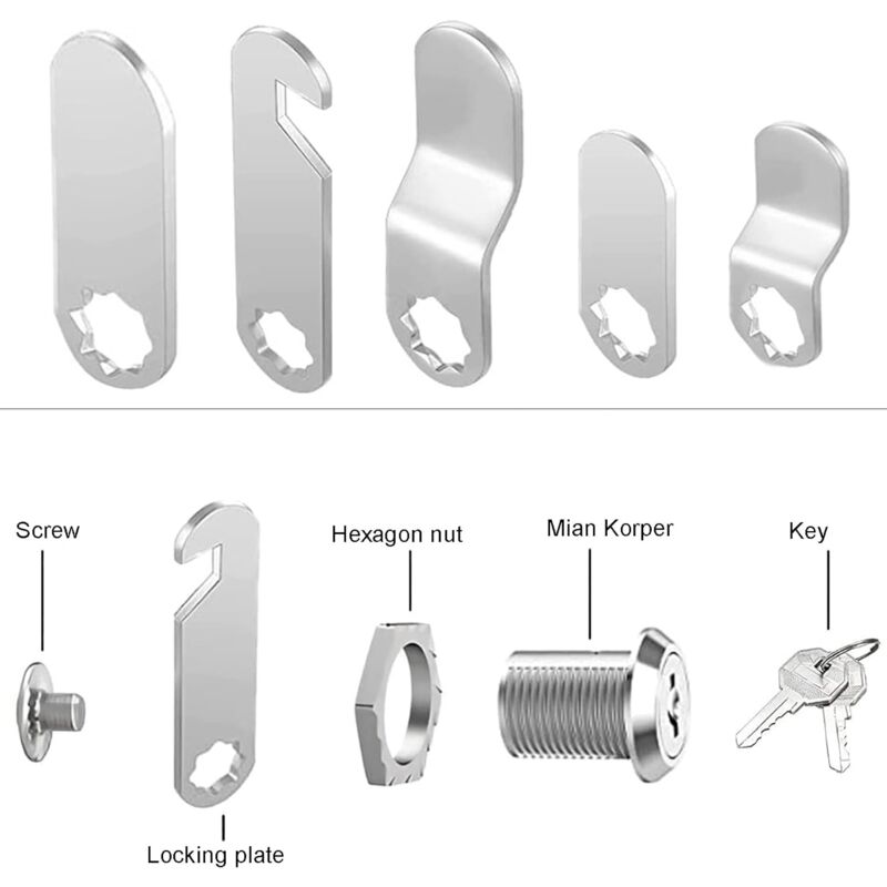 16mm Cylinder Security Lock for Mailbox with 5 Different Lock Plates and 2 Keys, Cabinet Lock, Cupboard, Toolbox, File Cabinet