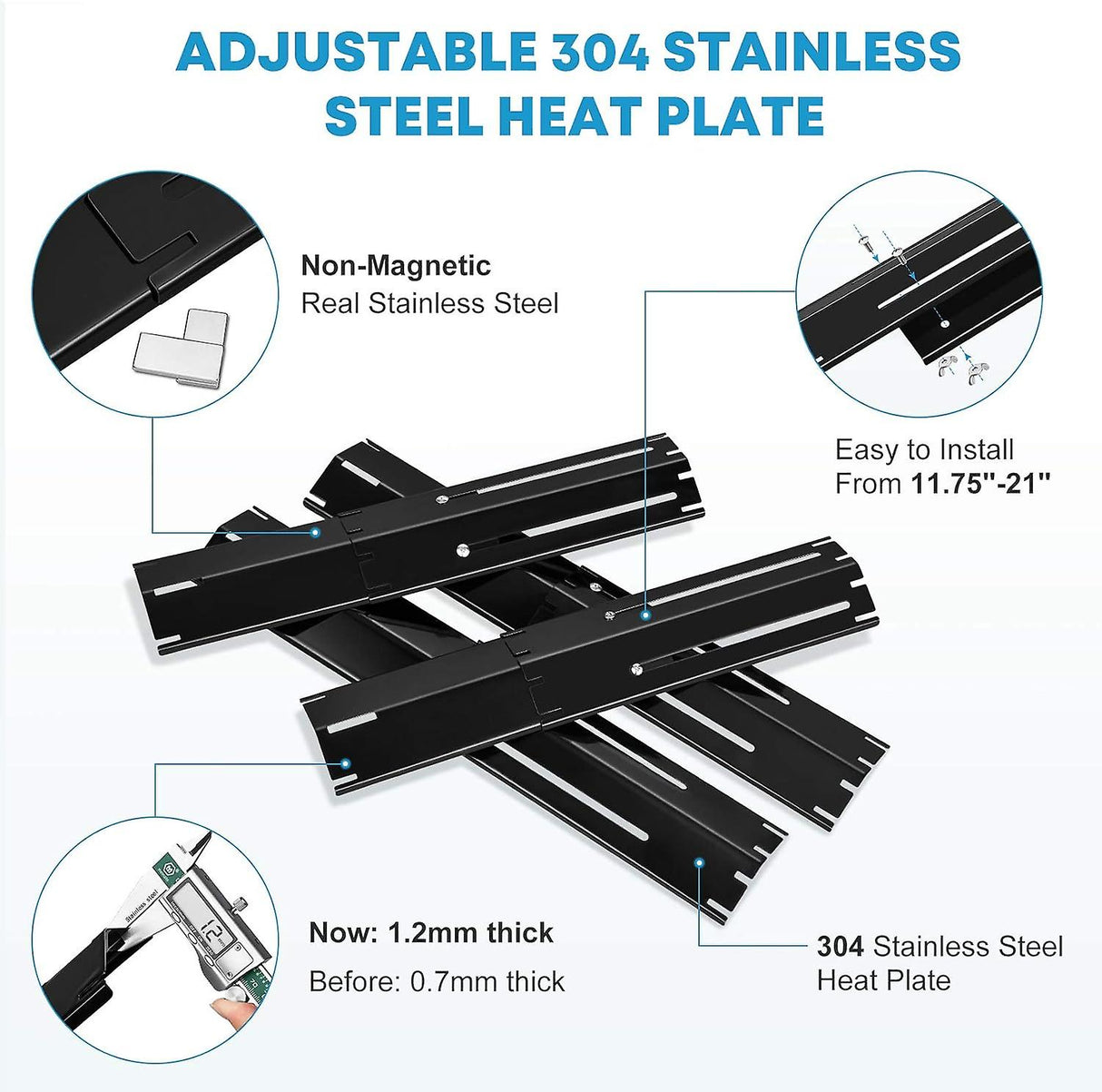 TCGG-4pcs Adjustable Heat Spreaders, 30-53cm Heating Plate Gas Grill Set Grill Accessories for Most Gas Grills Universal Replacement Part