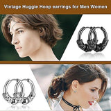 14mm Men's Titanium Steel Hoop Earrings Set - Black & Silver, Punk Rock Style - Top-Down View