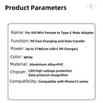 Compatible with iPhone, Lightning to USB-C adapter compatible with e.g. iPhone 15 White