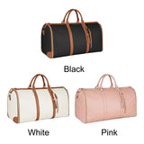 2-in-1 Foldable PU Leather Travel Bag, Convertible Suitcase, Travel Garment Bag for Women White - Front View